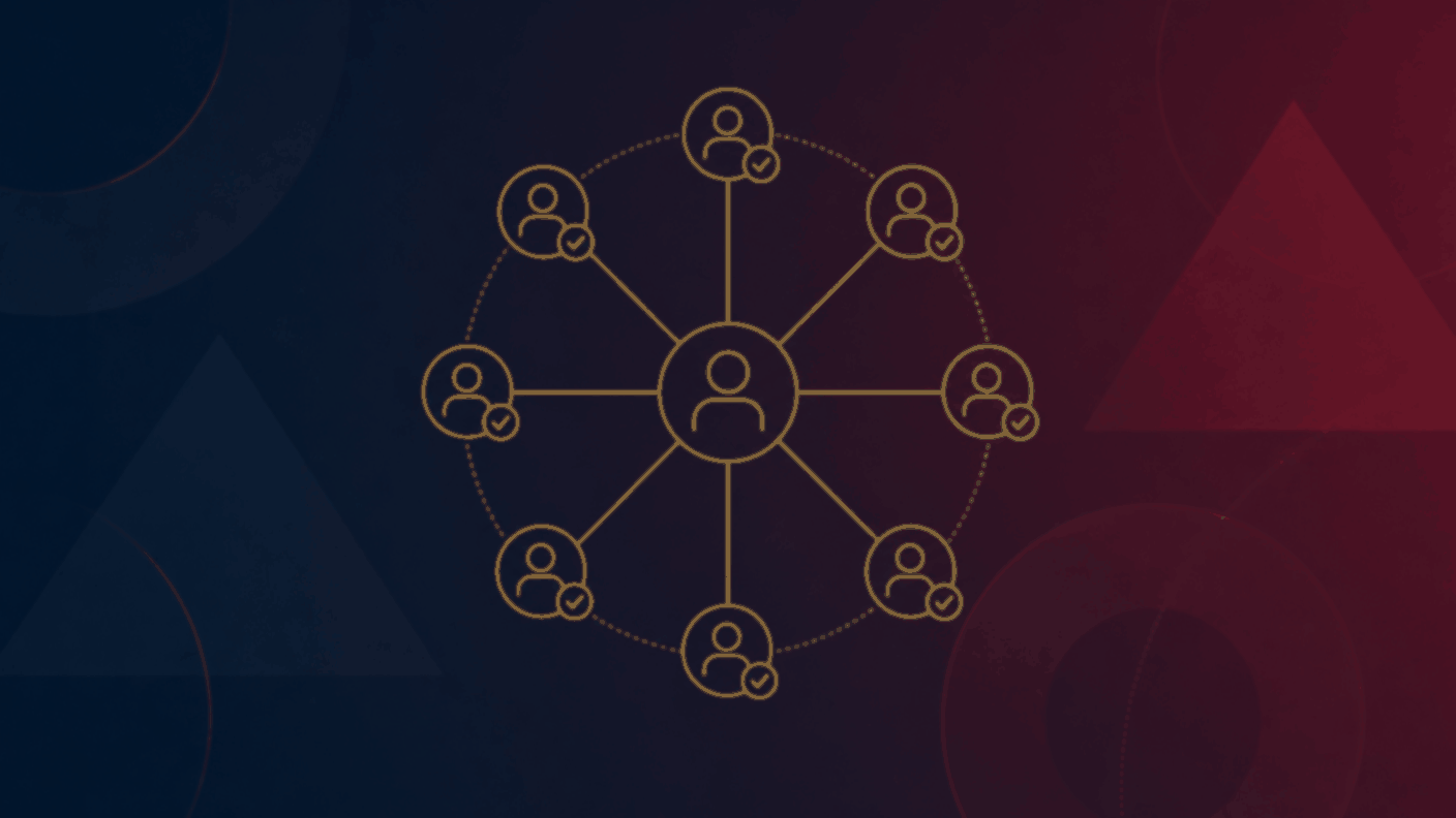 Abstract illustration of connected nodes representing multiple directors and PSCs being verified through one coordinated process