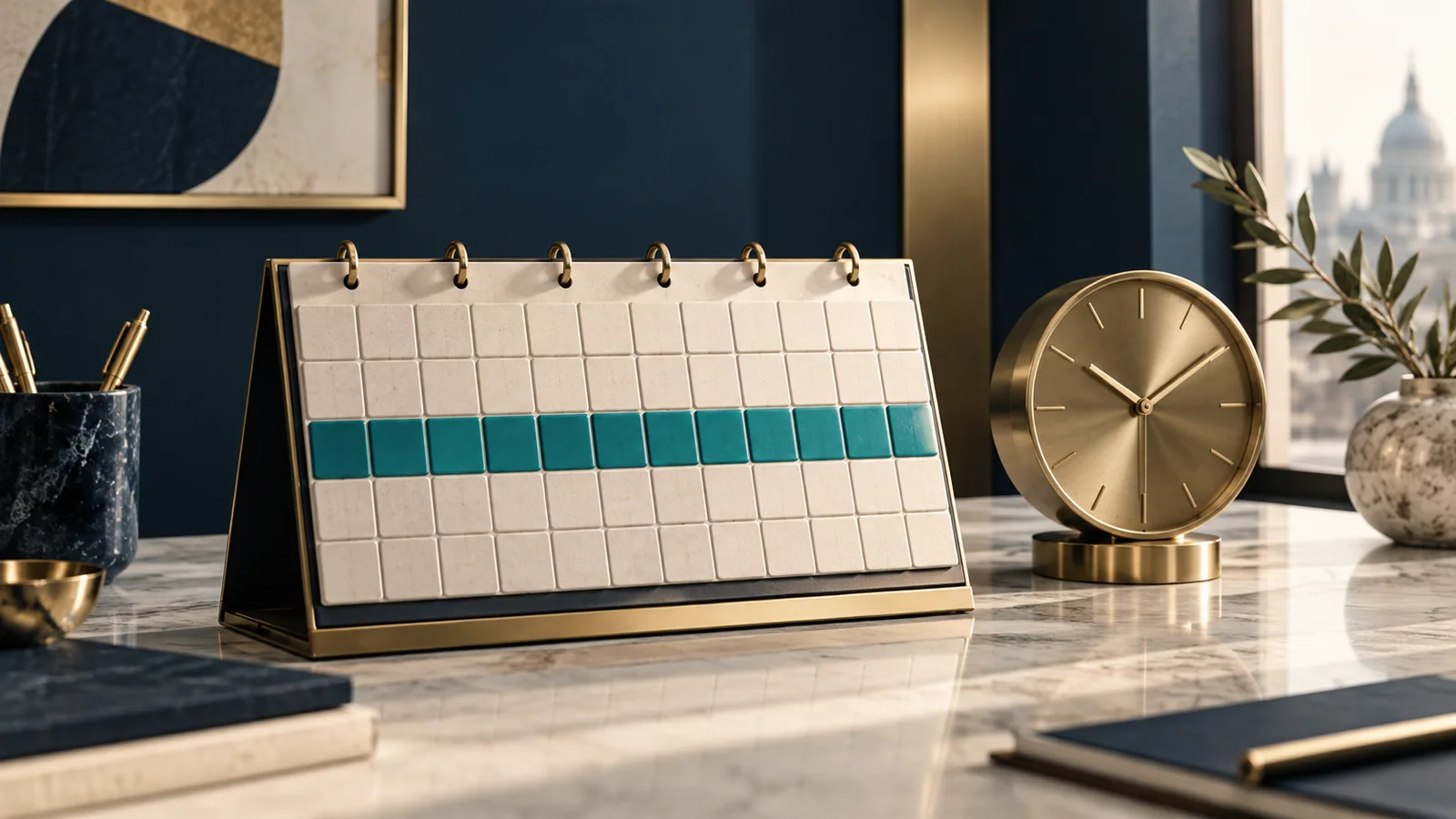 Conceptual calendar highlighting a verification window beside a clock