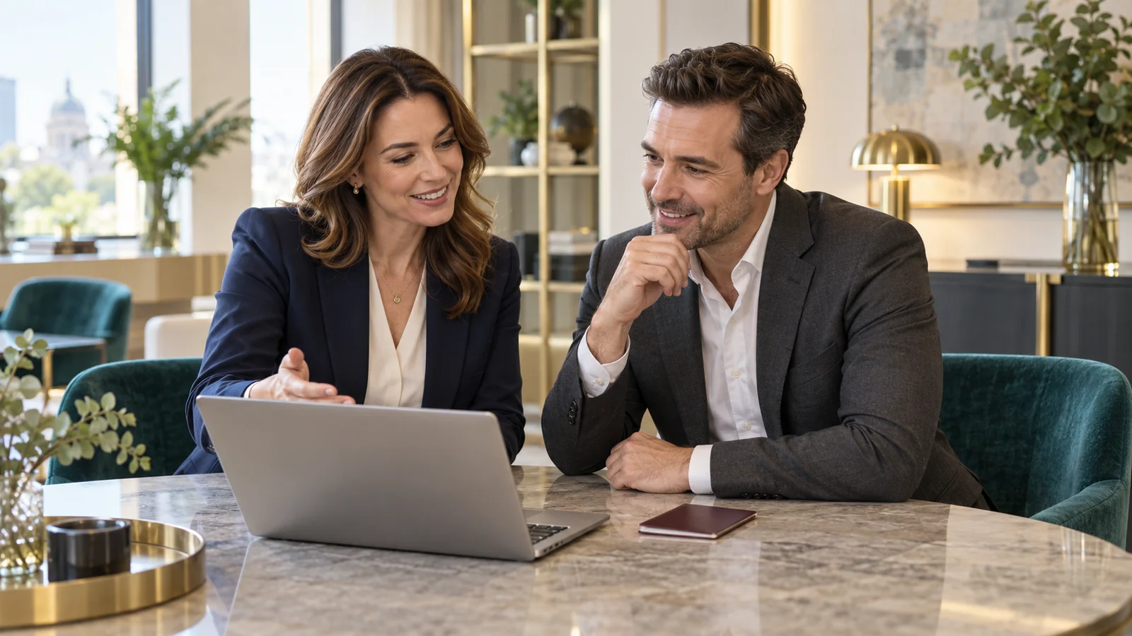 Illustrative scene of an adviser and company director discussing an application