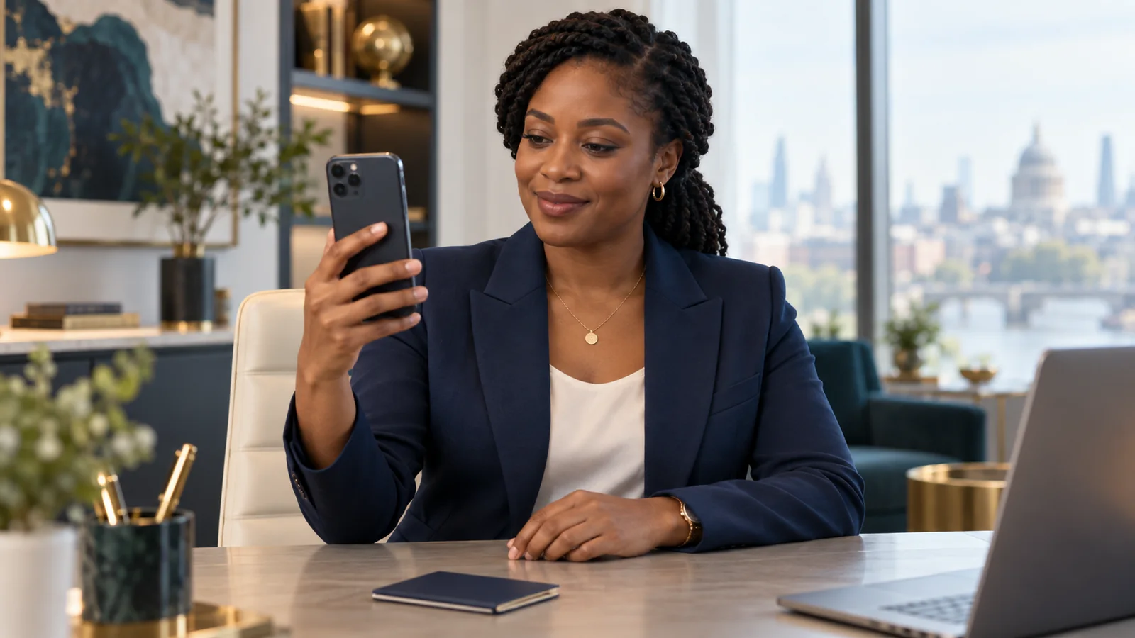 Illustrative scene of a director using a smartphone for an online identity check
