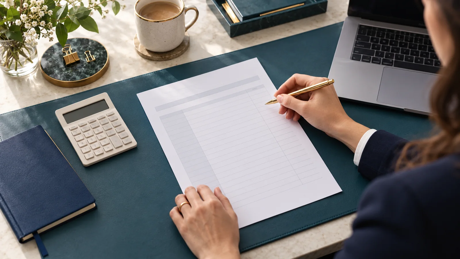 Illustrative scene of a calculator and organised service-cost planning documents
